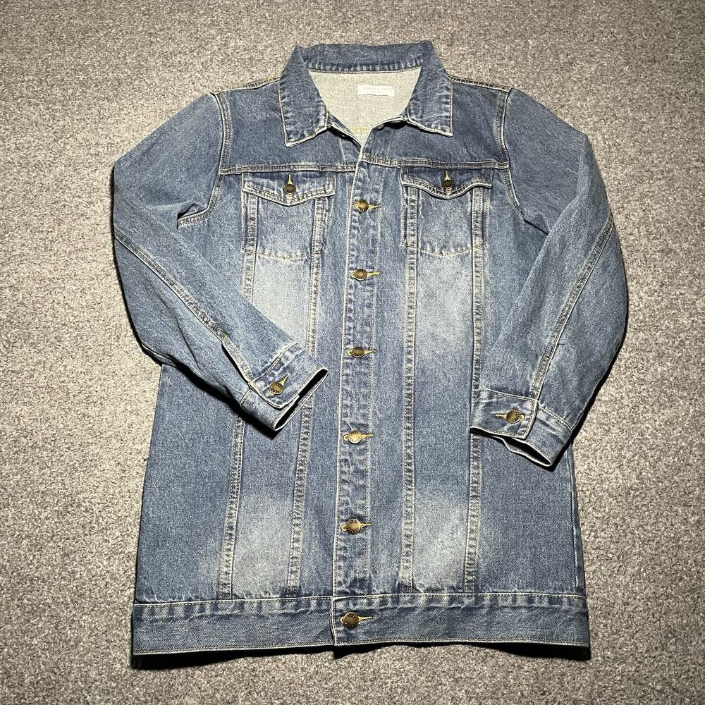 Liquor N Poker Denim Jacket Womens 12 Tall Blue Distressed Tucker Cotton
